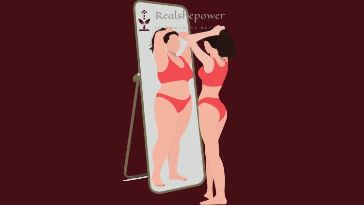 Woman Struggling With Body Image Looks Into The Mirror
