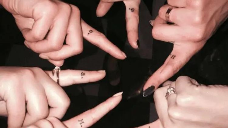 The Lead Cast Of Pretty Little Liars—Lucy Hale, Shay Mitchell, Ashley Benson, Troian Bellisario, Sasha Pieterse, And Janel Parrish— Commemorated The End Of The Series By Getting Matching, Dainty Tattoos: The First Initial Of Their Character'S Name On Their &Quot;Shh&Quot; Finger.