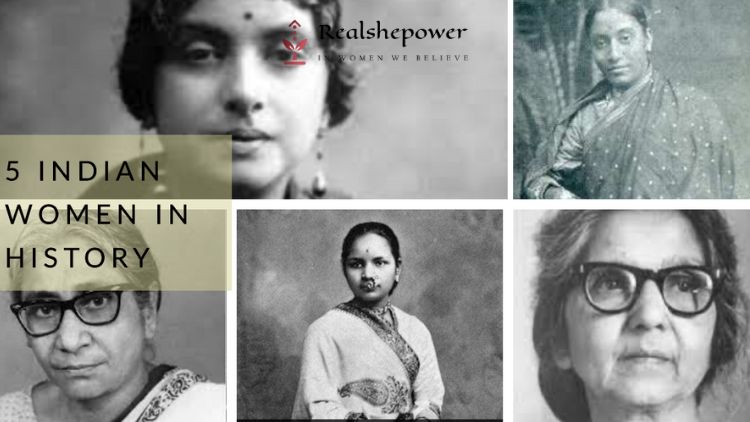 A Visual Featuring An Image Of Five Illustrated Indian Women From History. The Women Are Anandibai Joshi, Kamaladevi Chattopadhyay, Aruna Asaf Ali, Rukmabai, And Asima Chatterjee. The Background Is A Gradient Of Grey And Yellow Hues