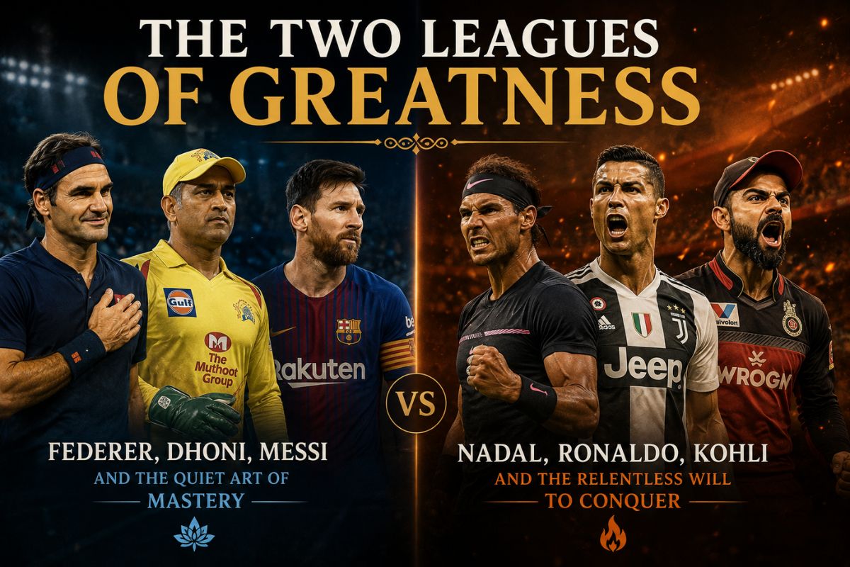 The Two Leagues Of Greatness: Federer, Dhoni, Messi And The Quiet Art Of Mastery Versus Nadal, Ronaldo, Kohli And The Relentless Will To Conquer