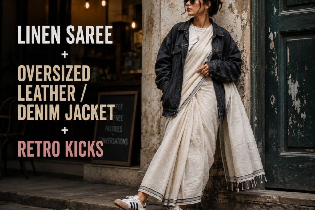 Drapes &Amp; Kicks: How Gen-Z Is Reimagining Traditional Sarees With Modern Streetwear 4 Saree Jacket