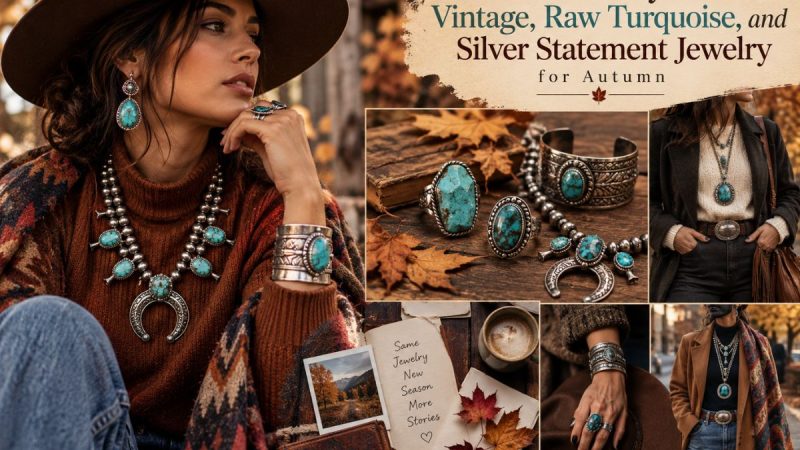 How To Style Vintage, Raw Turquoise, And Silver Statement Jewelry For Autumn
