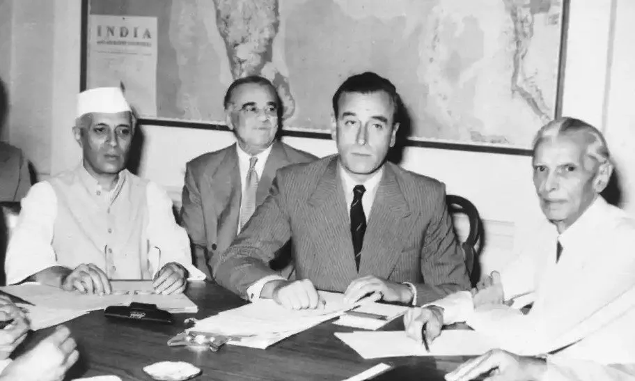 From Left To Right, Jawaharlal Nehru, Lord Ismay, Lord Mountbatten And Ali Jinnah Discuss The Partition Of India In 1947. Photograph: Gamma Keystone/Getty
