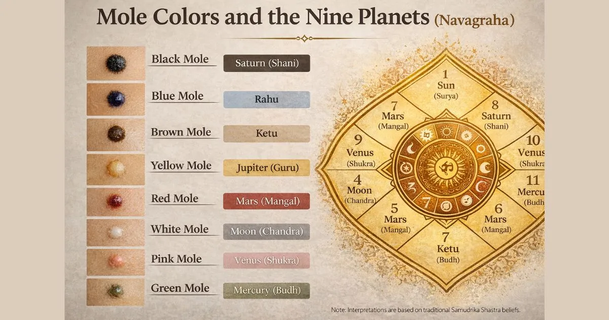 Samudrika Shastra: Mole Colors And The Nine Planets (Navagraha) 1 Samudrika Shastra: Mole Colors And The Nine Planets (Navagraha)
