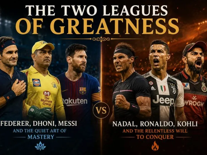 The Two Leagues Of Greatness: Federer, Dhoni, Messi And The Quiet Art Of Mastery Versus Nadal, Ronaldo, Kohli And The Relentless Will To Conquer
