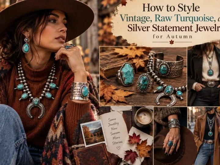 How To Style Vintage, Raw Turquoise, And Silver Statement Jewelry For Autumn