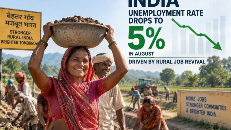 India Unemployment Rate Drops To 5 Percent In August Driven By Rural Job Revival 2 India Unemployment Rate Drops To 5 Percent In August Driven By Rural Job Revival