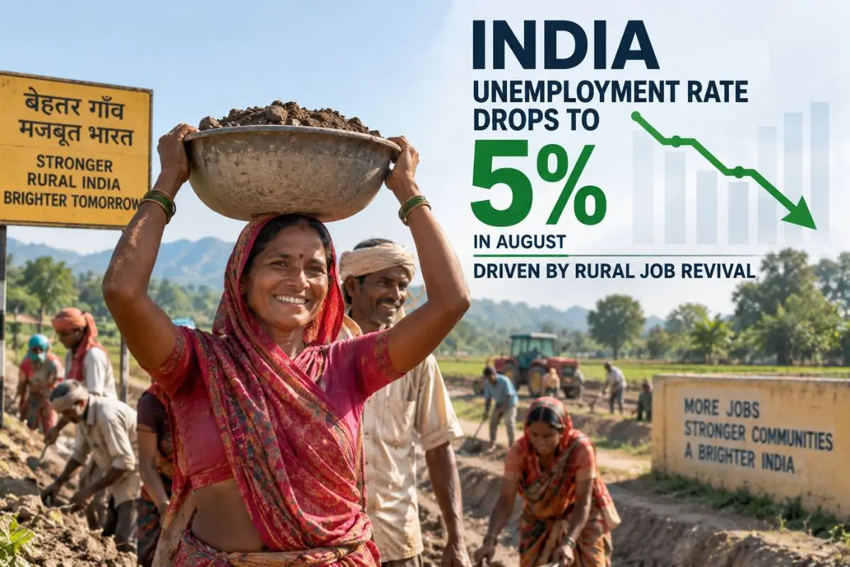 India Unemployment Rate Drops To 5 Percent In August Driven By Rural Job Revival 1 India Unemployment Rate Drops To 5 Percent In August Driven By Rural Job Revival